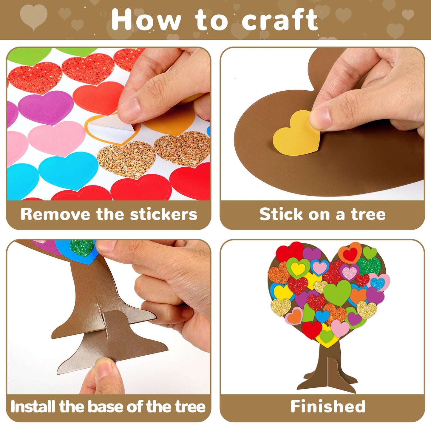 Qyeahkj 980-Piece Valentines Heart Tree Craft Kit — DIY Self-Adhesive Heart Stickers for Kids, Classroom & Home (36 Sets)