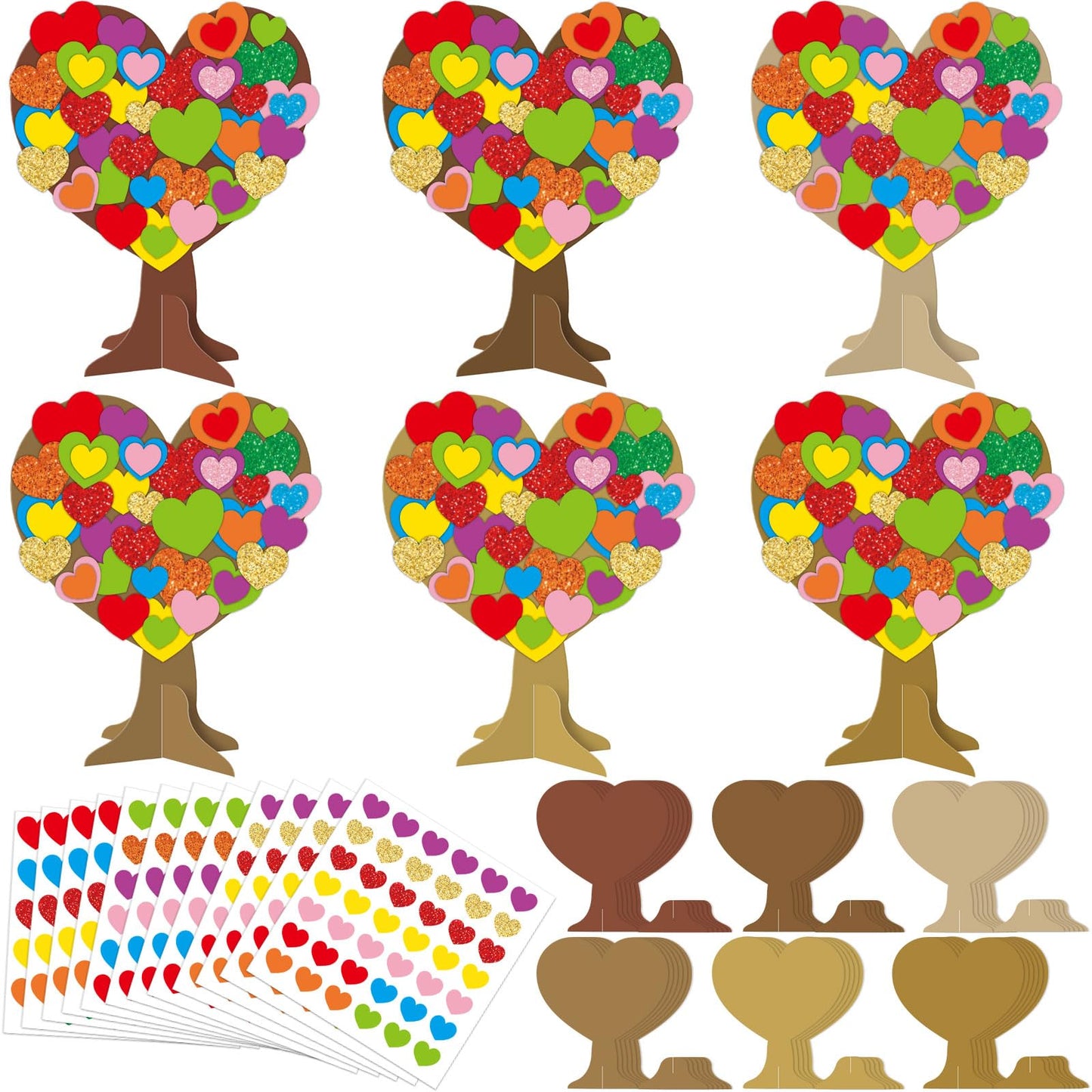 Qyeahkj 980-Piece Valentines Heart Tree Craft Kit — DIY Self-Adhesive Heart Stickers for Kids, Classroom & Home (36 Sets)
