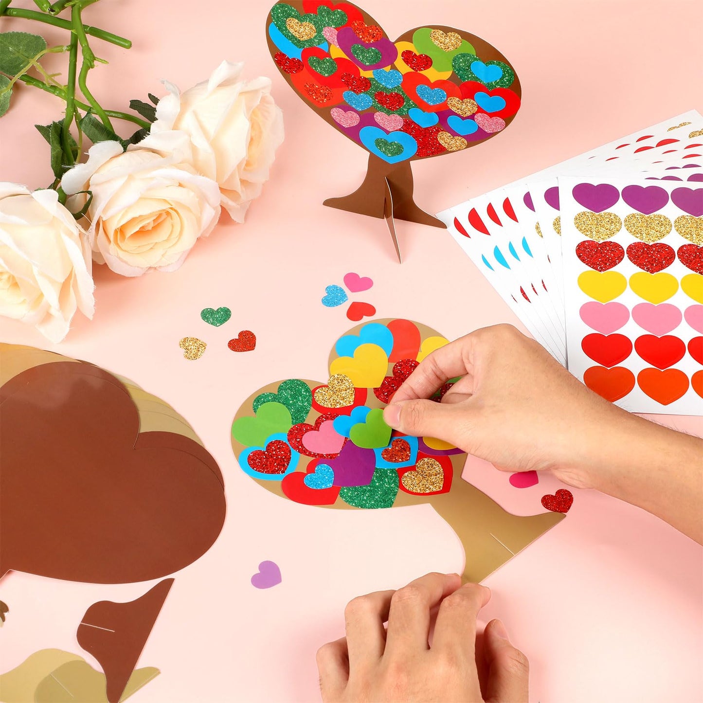 Qyeahkj 980-Piece Valentines Heart Tree Craft Kit — DIY Self-Adhesive Heart Stickers for Kids, Classroom & Home (36 Sets)
