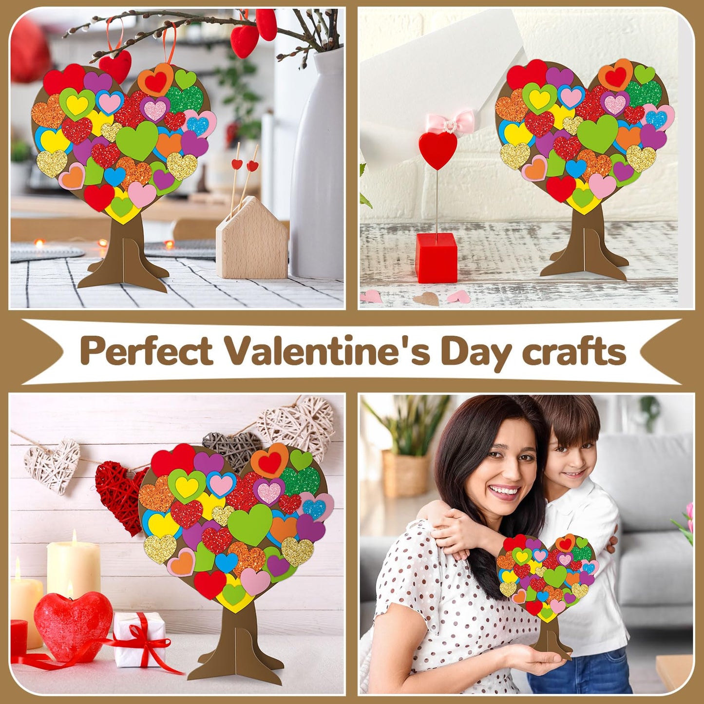 Qyeahkj 980-Piece Valentines Heart Tree Craft Kit — DIY Self-Adhesive Heart Stickers for Kids, Classroom & Home (36 Sets)