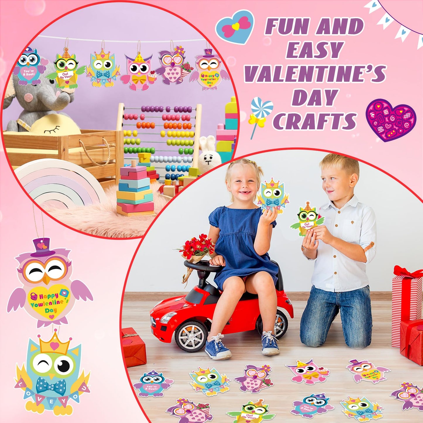 Qyeahkj 36-Piece Valentines Owl Craft Kit for Kids | DIY Arts & Classroom Decor