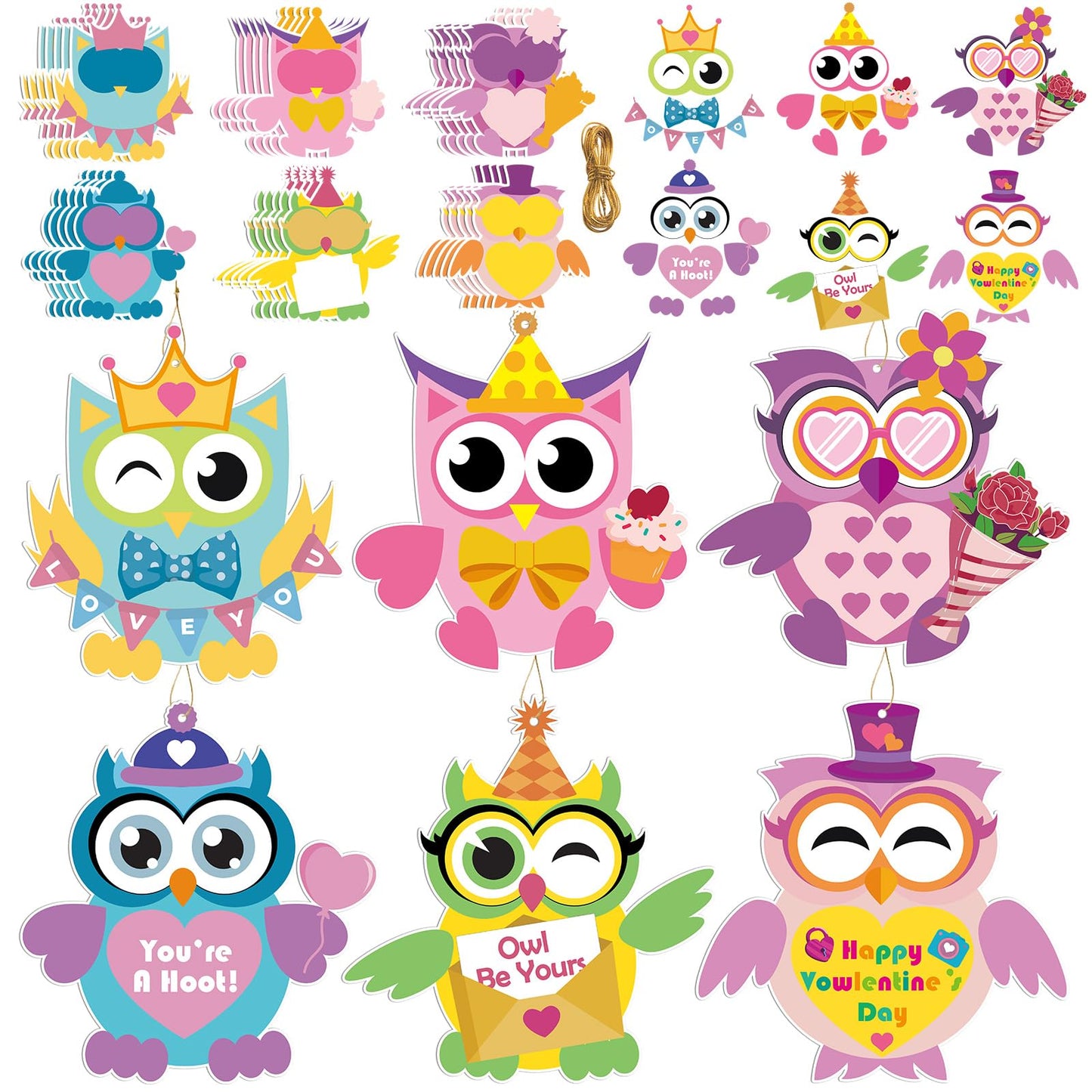 Qyeahkj 36-Piece Valentines Owl Craft Kit for Kids | DIY Arts & Classroom Decor