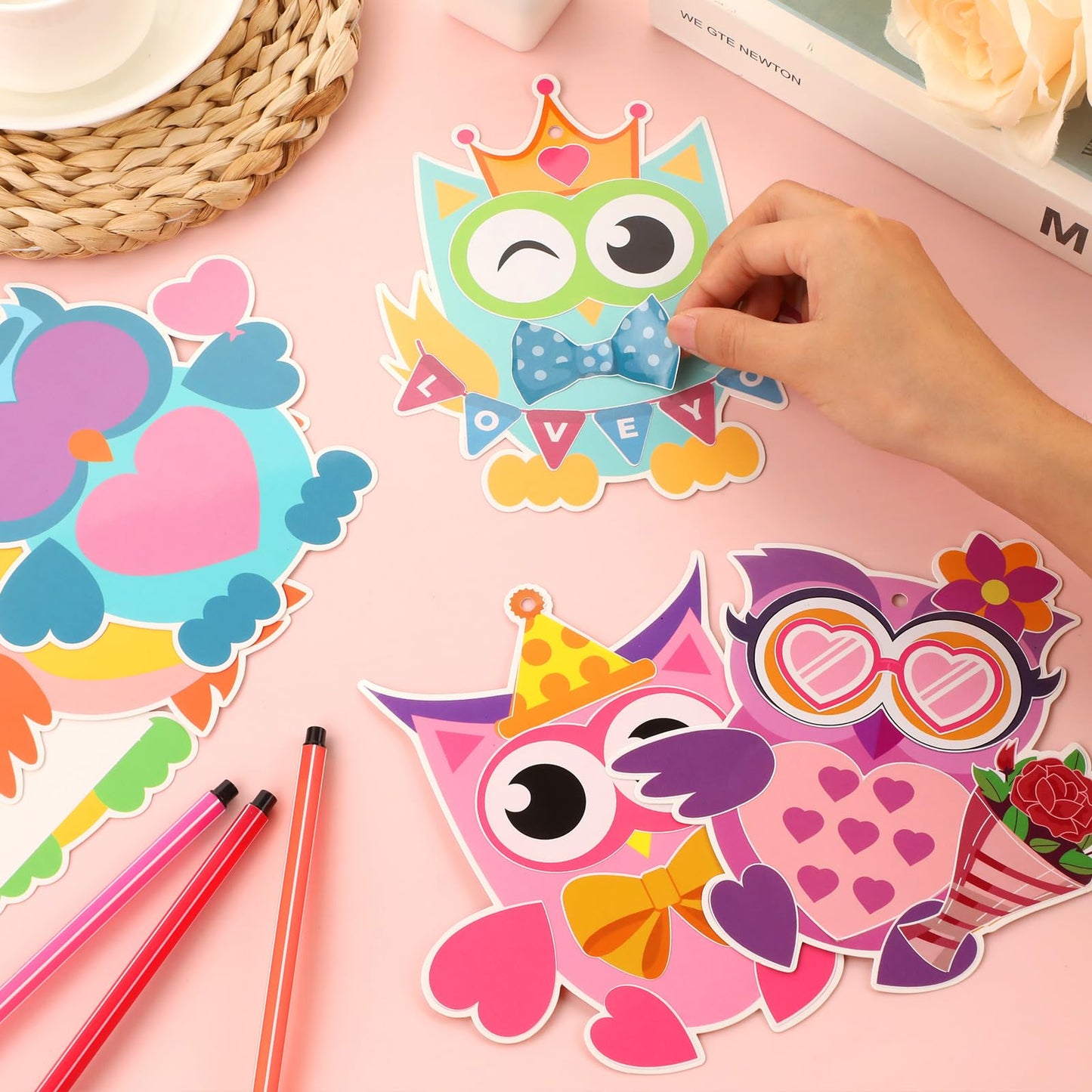 Qyeahkj 36-Piece Valentines Owl Craft Kit for Kids | DIY Arts & Classroom Decor