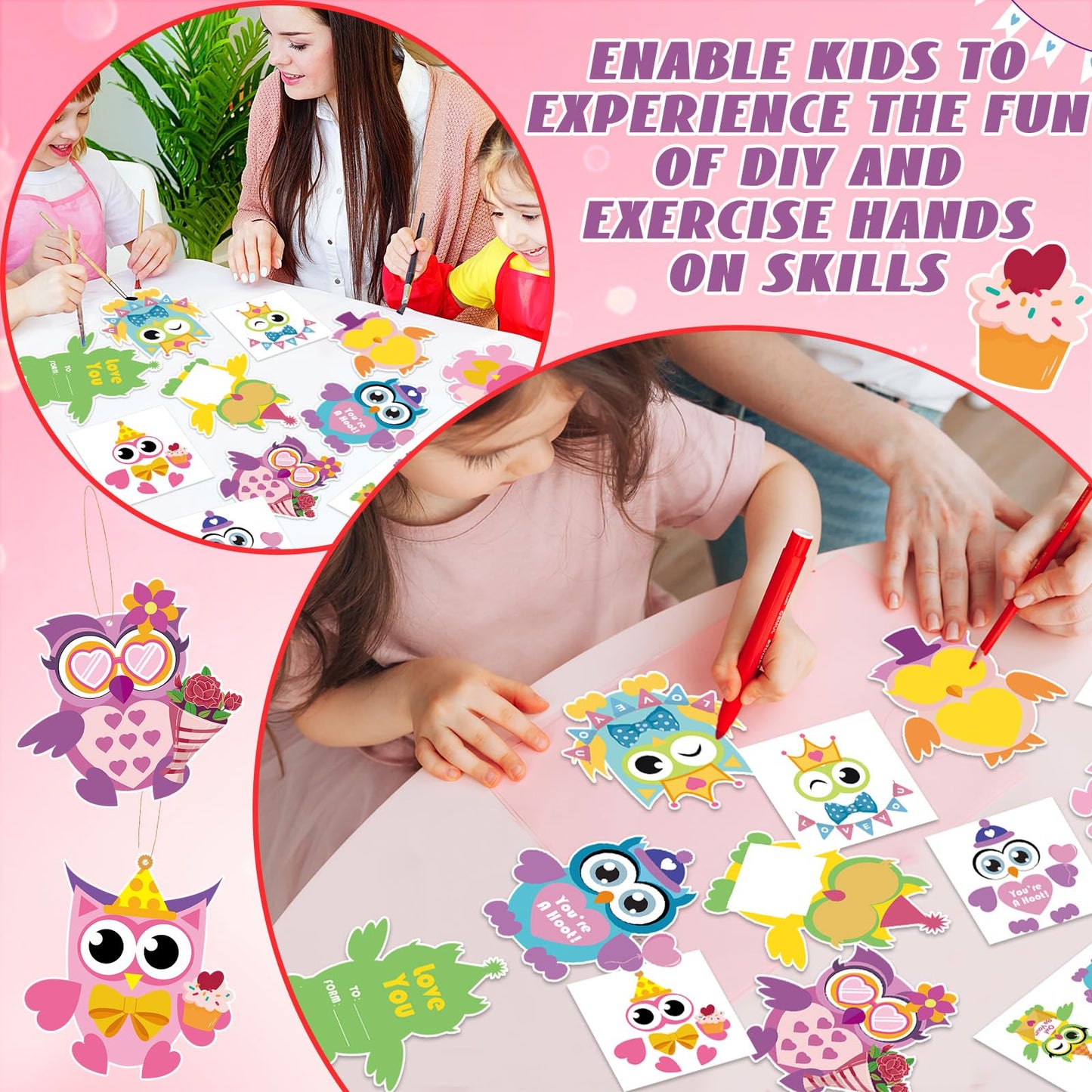 Qyeahkj 36-Piece Valentines Owl Craft Kit for Kids | DIY Arts & Classroom Decor