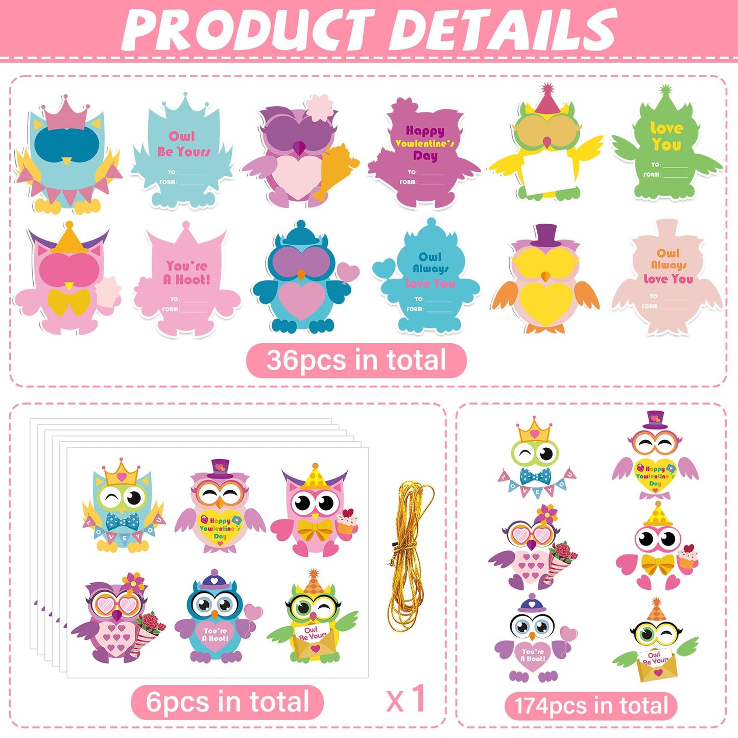 Qyeahkj 36-Piece Valentines Owl Craft Kit for Kids | DIY Arts & Classroom Decor
