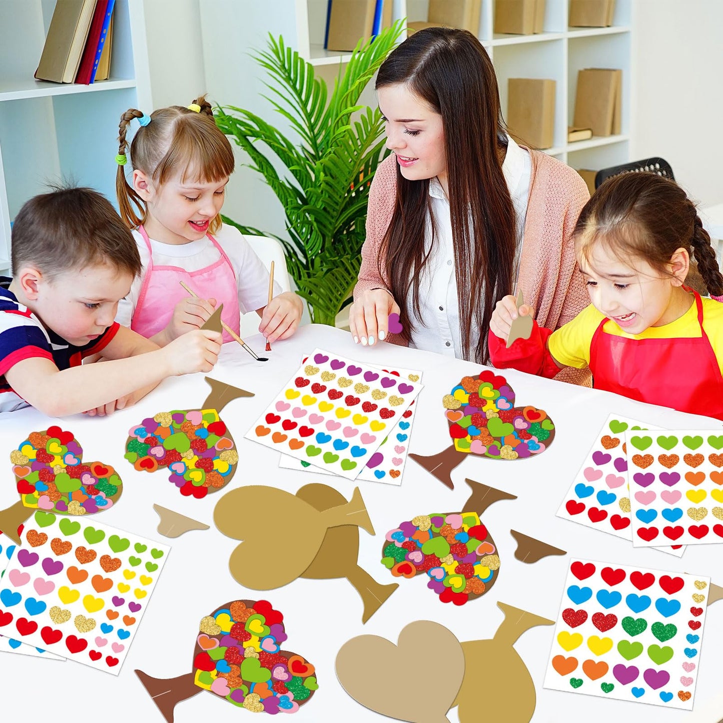 Qyeahkj 980-Piece Valentines Heart Tree Craft Kit — DIY Self-Adhesive Heart Stickers for Kids, Classroom & Home (36 Sets)