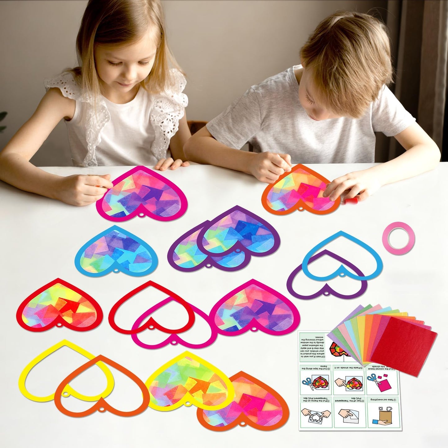 Qyeahkj 36-Set Valentines Suncatchers Craft Kit - DIY Heart Window Decor & Kids Gift