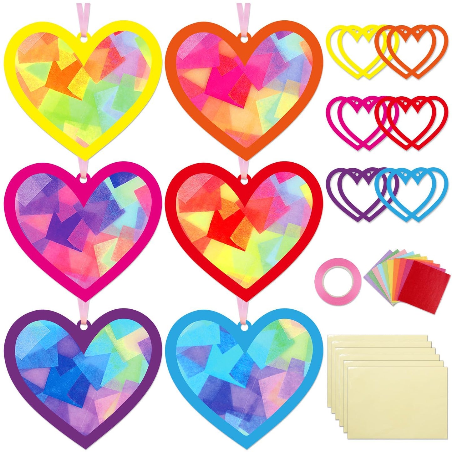 Qyeahkj 36-Set Valentines Suncatchers Craft Kit - DIY Heart Window Decor & Kids Gift