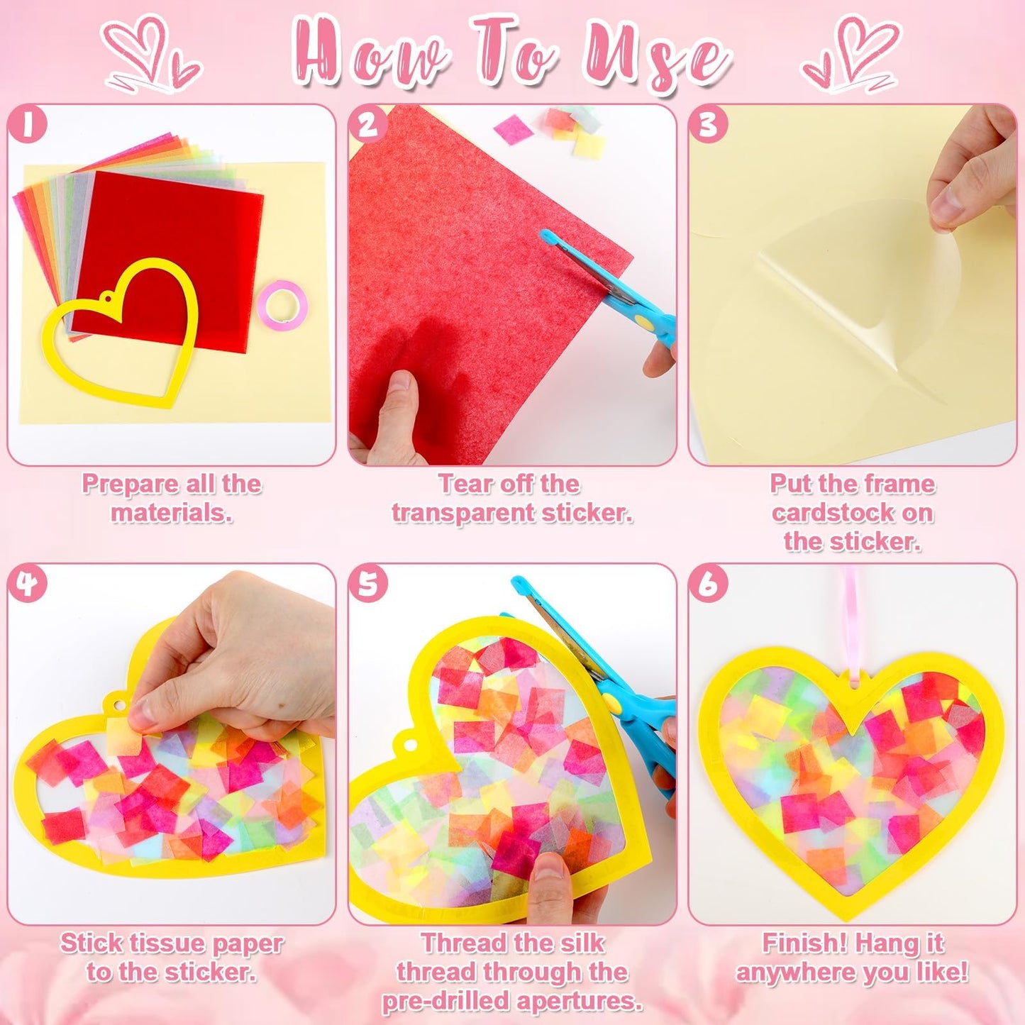 Qyeahkj 36-Set Valentines Suncatchers Craft Kit - DIY Heart Window Decor & Kids Gift