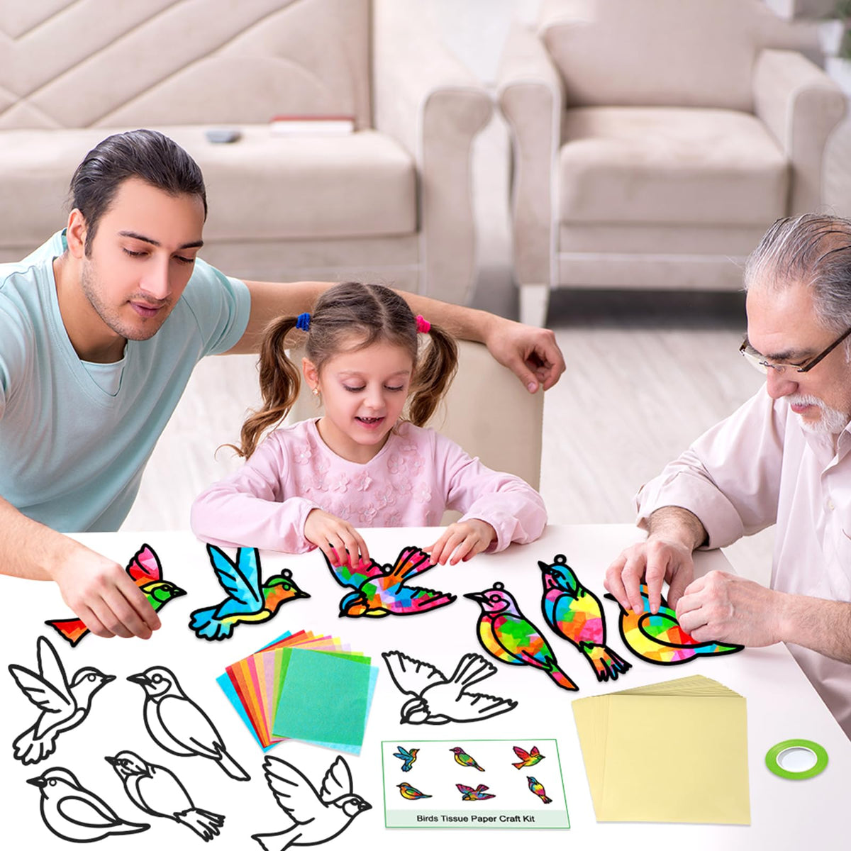 Qyeahkj 36-Set Bird Suncatchers Craft Kit for Kids - DIY Window Decor & Party Activities
