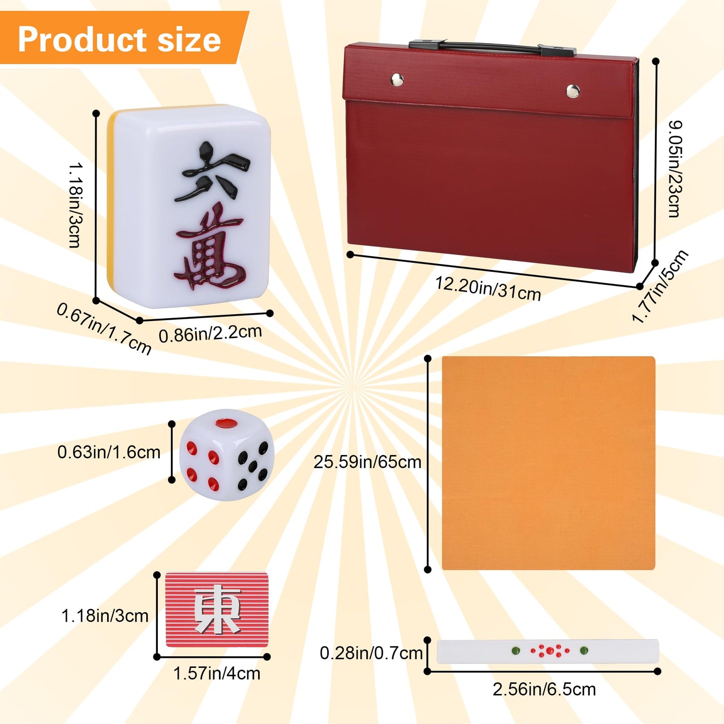 QYMZKA Riichi Mahjong Set – White & Yellow Tiles with Red Case, Dice, Tenbou & Mahjong Mat