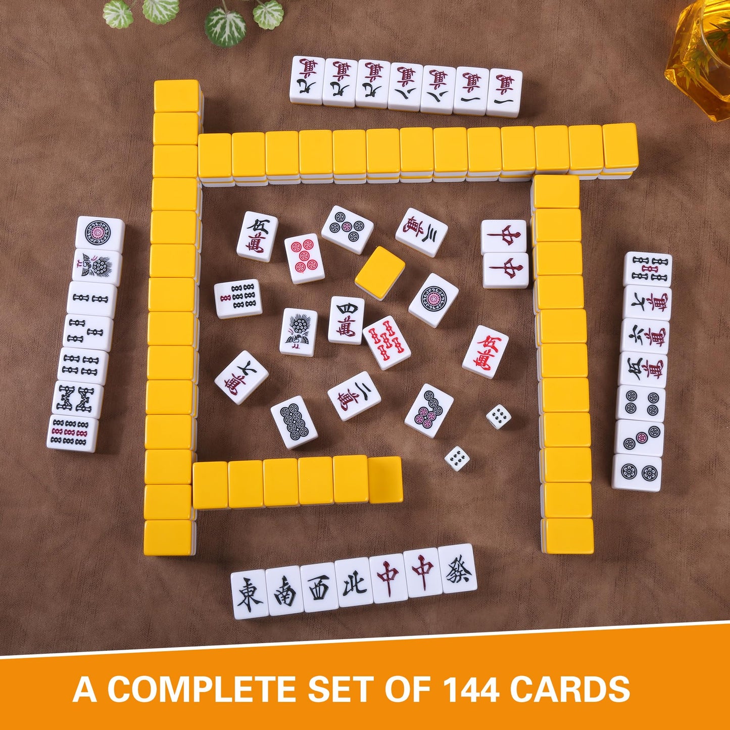 QYMZKA Riichi Mahjong Set – White & Yellow Tiles with Red Case, Dice, Tenbou & Mahjong Mat