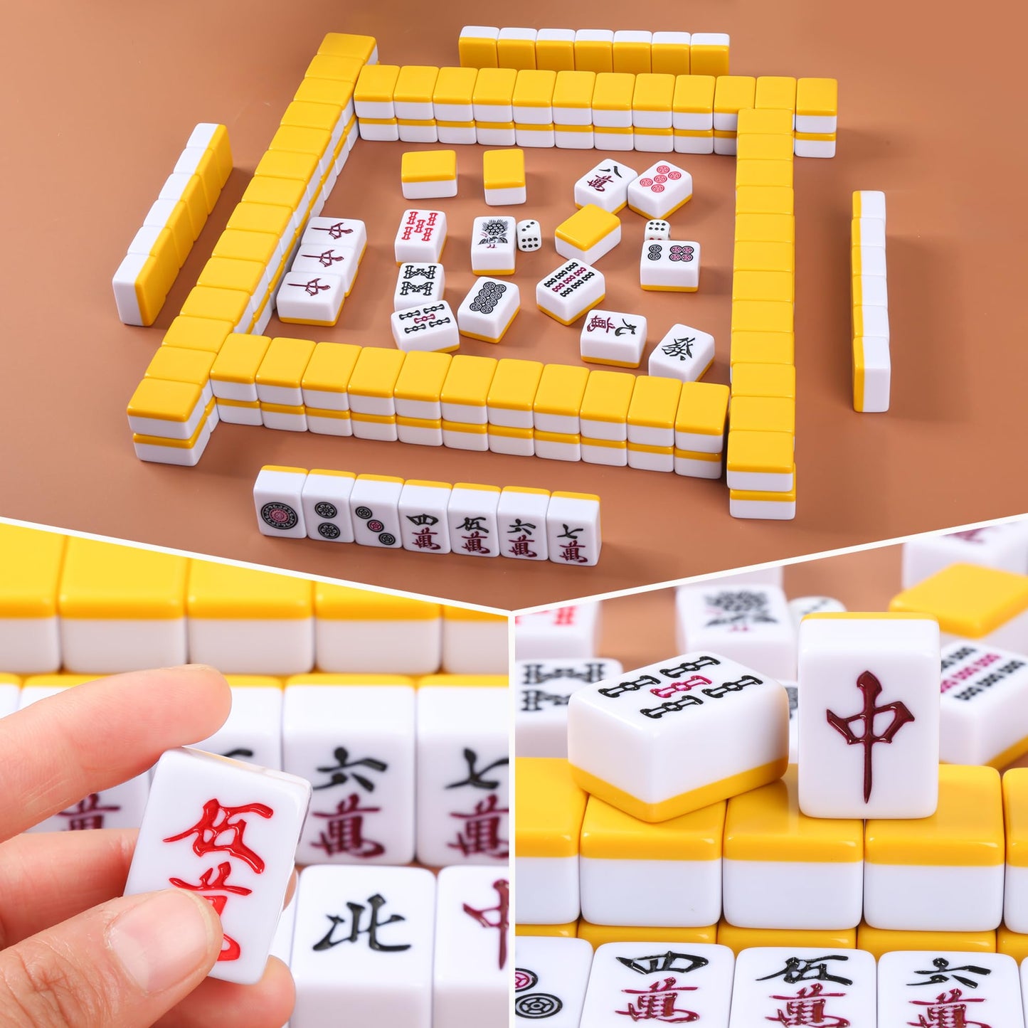 QYMZKA Riichi Mahjong Set – White & Yellow Tiles with Red Case, Dice, Tenbou & Mahjong Mat