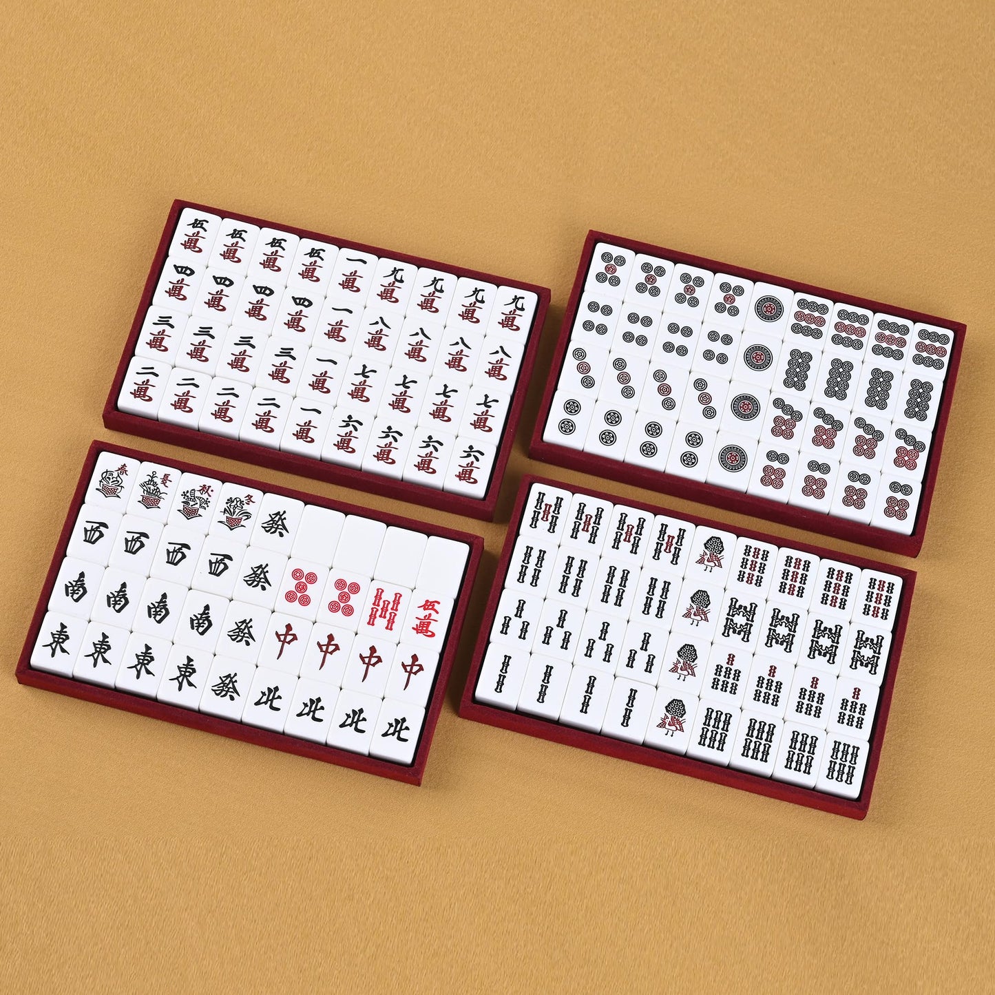 QYMZKA Riichi Mahjong Set with Wooden Case – 27mm Acrylic Tiles, Dice, Scoring Sticks & Mat