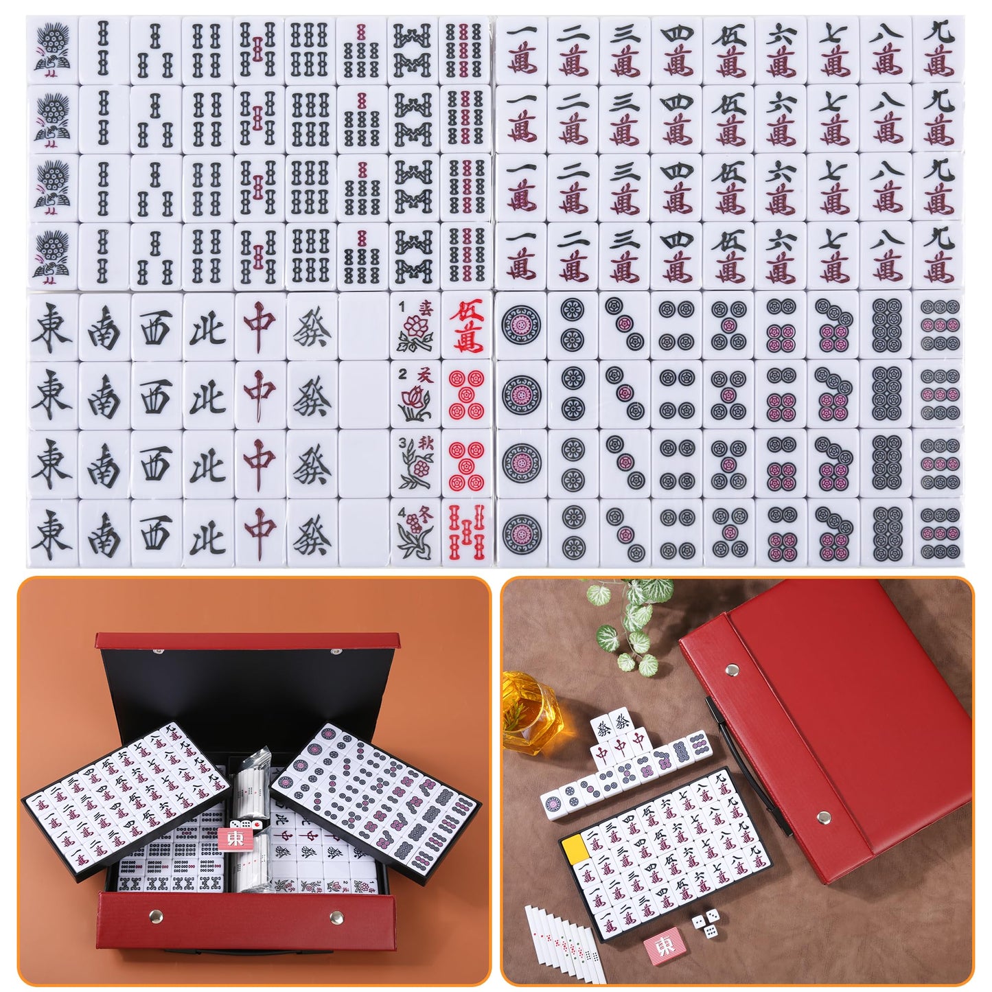QYMZKA Riichi Mahjong Set – White & Yellow Tiles with Red Case, Dice, Tenbou & Mahjong Mat