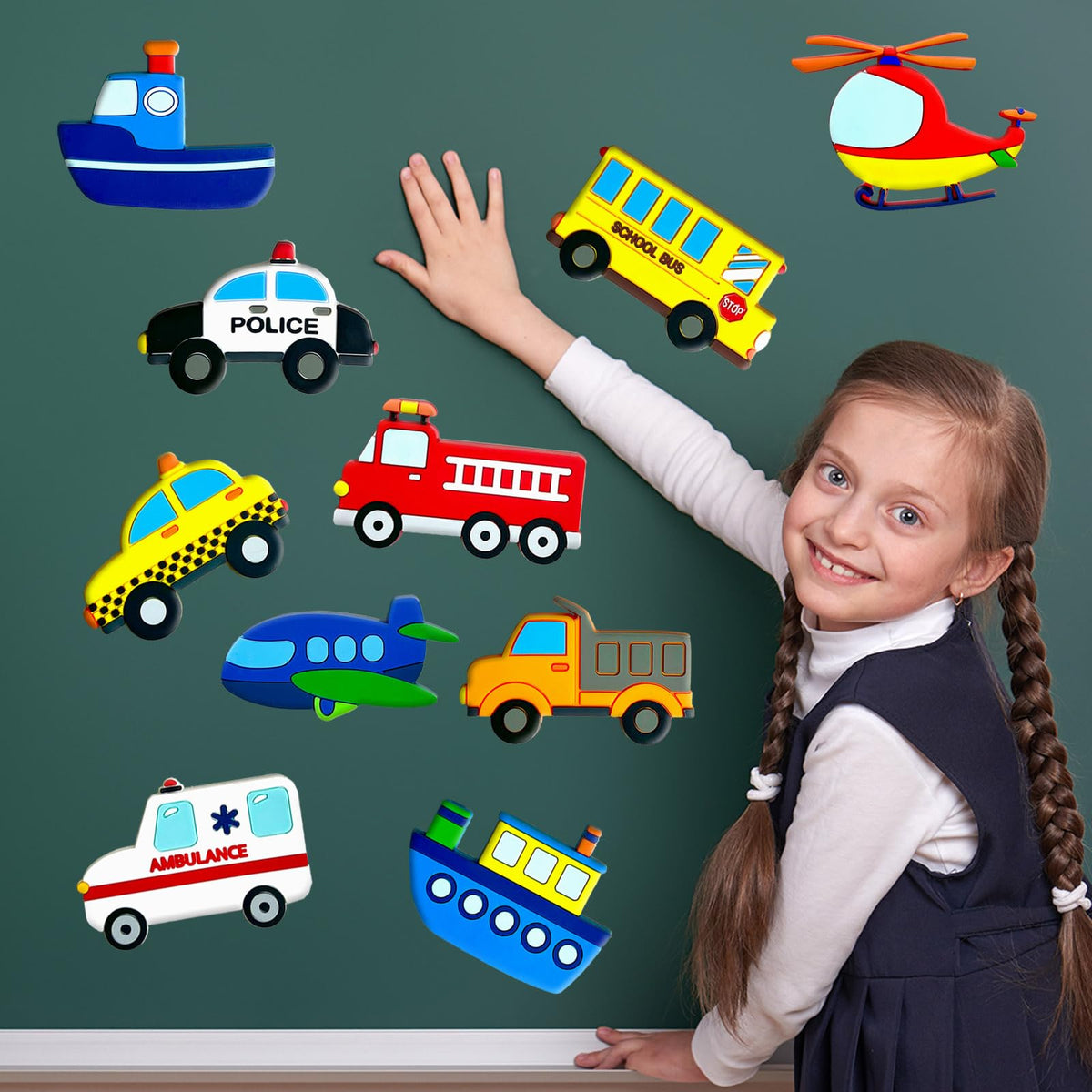 QZCPGP Fridge Magnets for Toddlers – Transportation Vehicles (10-Piece Set)