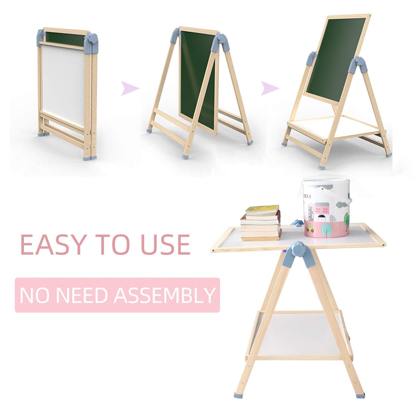 QZMTOY Kids Art Easel — Deluxe Standing Easel Set, Adjustable 23.6-39.4 in, Double-Sided Whiteboard & Chalkboard, 360° Rotating
