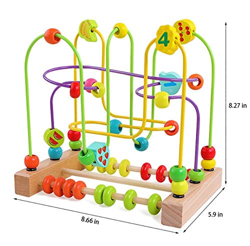 QZMTOY Wooden Bead Maze Toy for Toddlers – Educational Shapes, Abacus & Counting