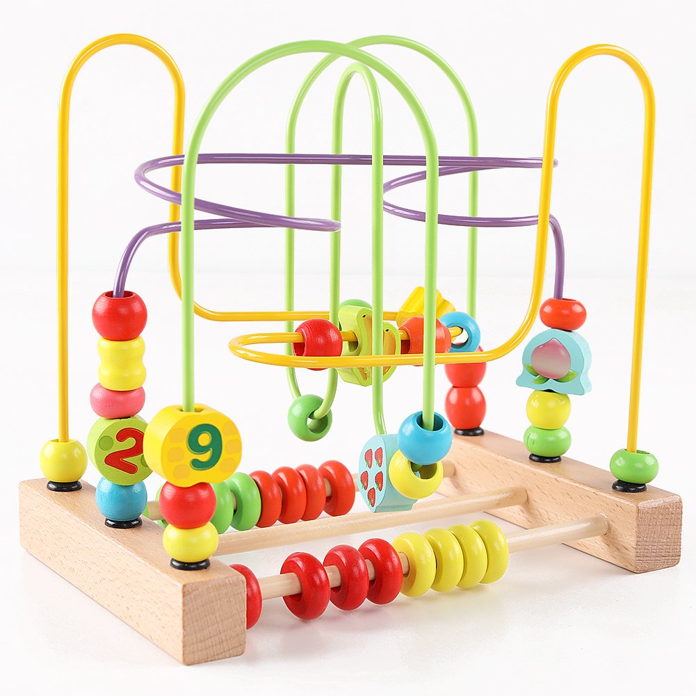 QZMTOY Wooden Bead Maze Toy for Toddlers – Educational Shapes, Abacus & Counting