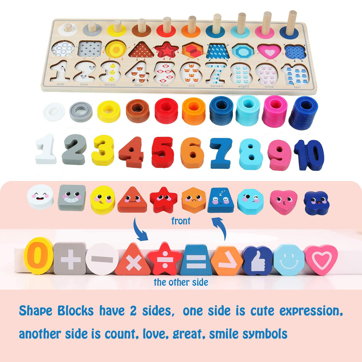 QZMTOY Wooden Montessori Toys | 4-in-1 Counting, Sorting & Stacking for Toddlers