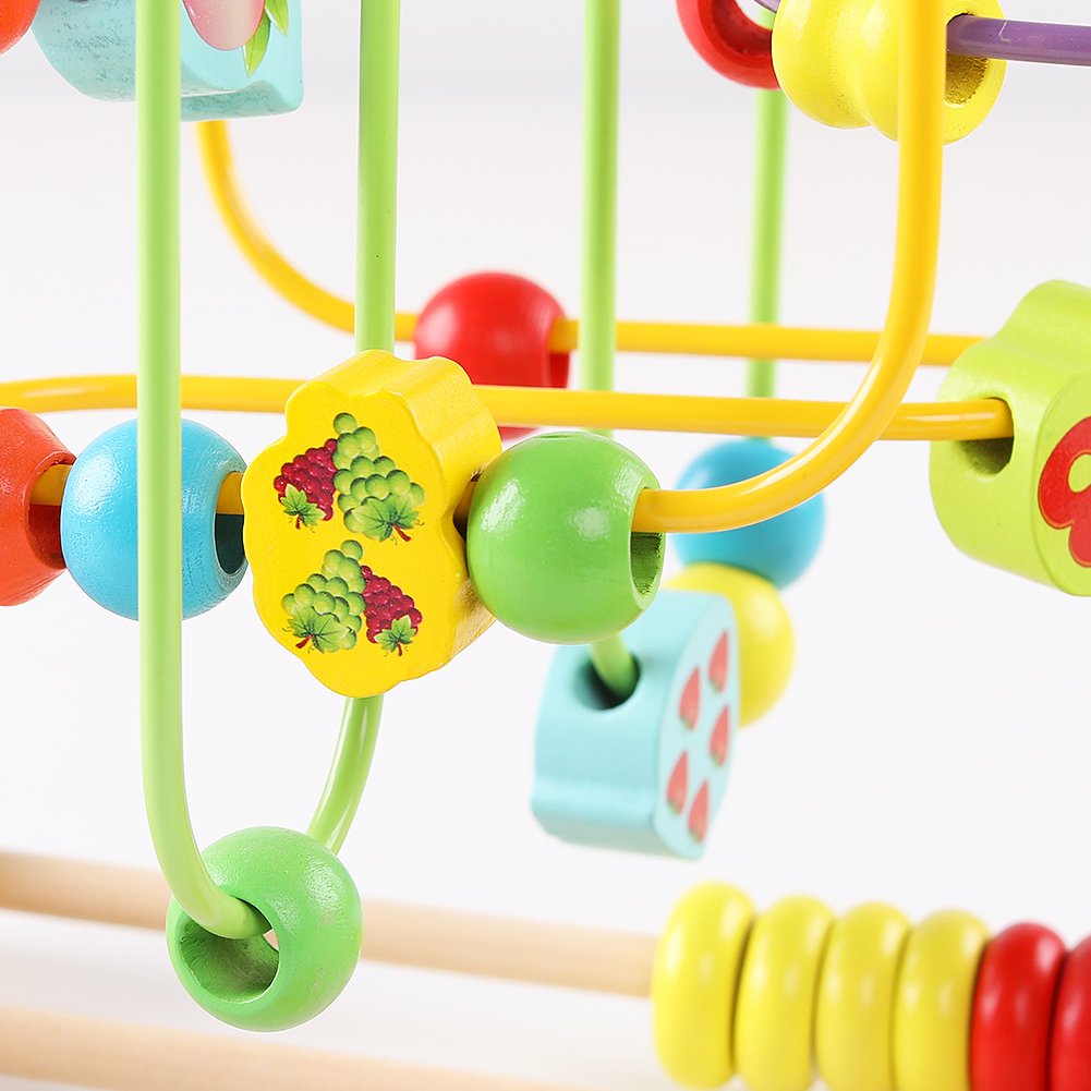 QZMTOY Wooden Bead Maze Toy for Toddlers – Educational Shapes, Abacus & Counting