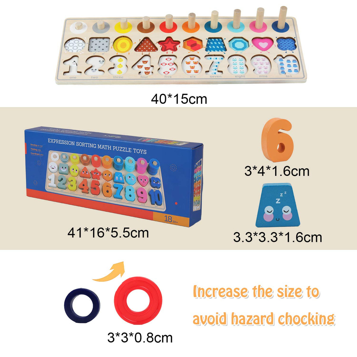 QZMTOY Wooden Montessori Toys | 4-in-1 Counting, Sorting & Stacking for Toddlers