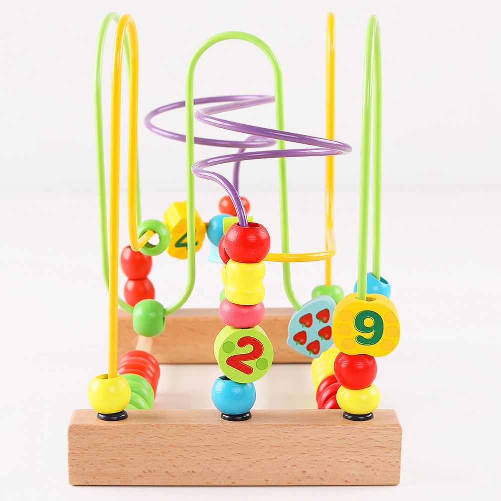 QZMTOY Wooden Bead Maze Toy for Toddlers – Educational Shapes, Abacus & Counting