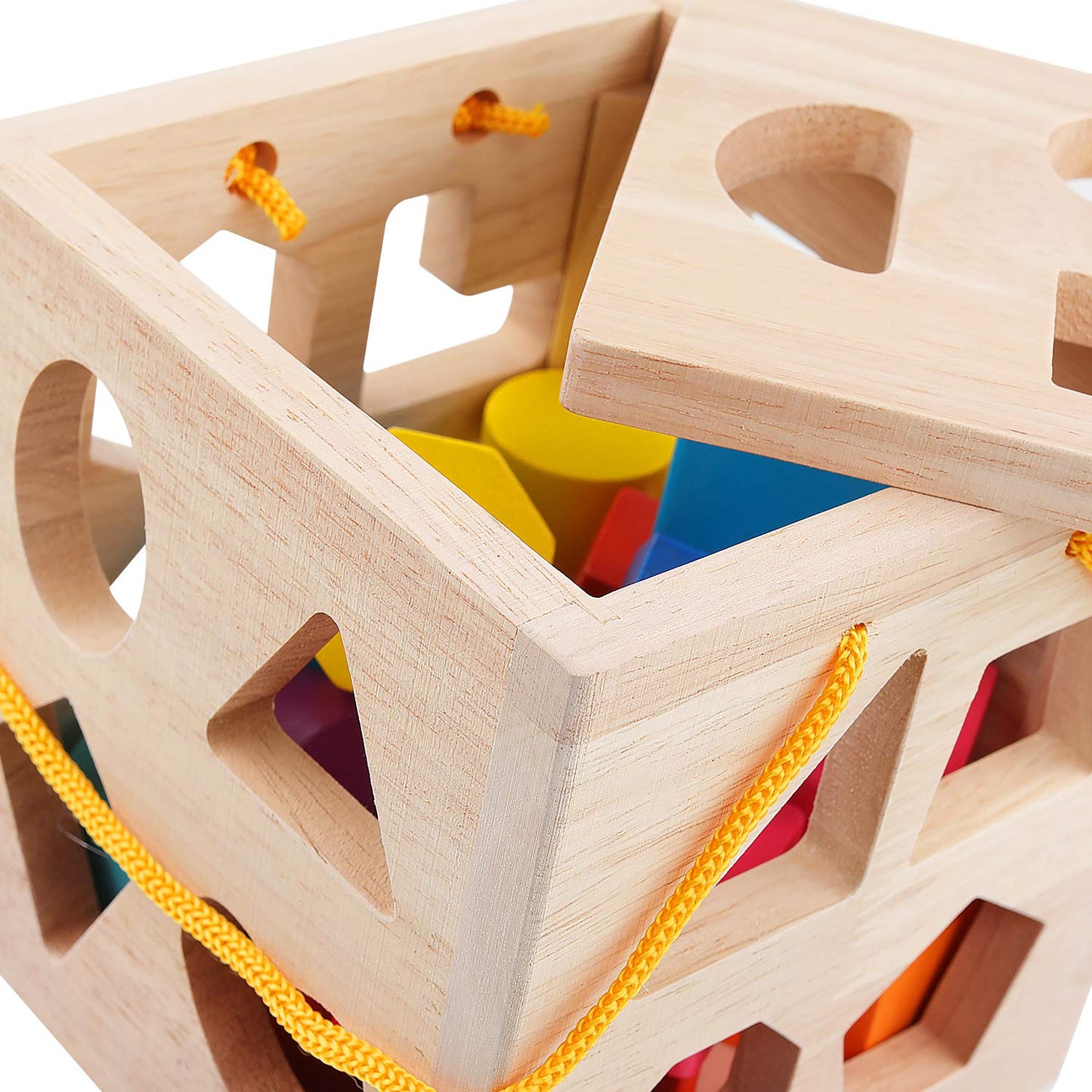 QZMTOY Shape Sorter Toys – 19 Wooden Blocks for Toddlers (18m+)