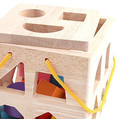 QZMTOY Shape Sorter Toys – 19 Wooden Blocks for Toddlers (18m+)