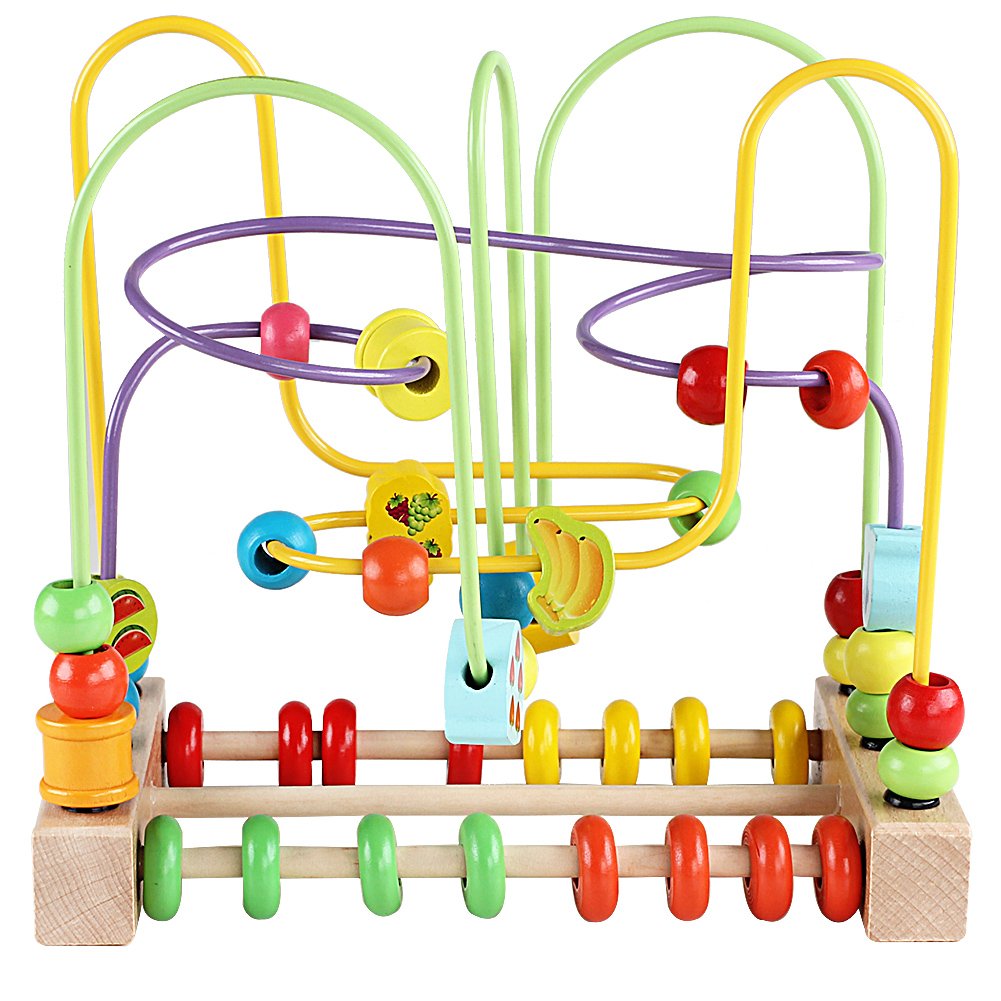 QZMTOY Wooden Bead Maze Toy for Toddlers – Educational Shapes, Abacus & Counting