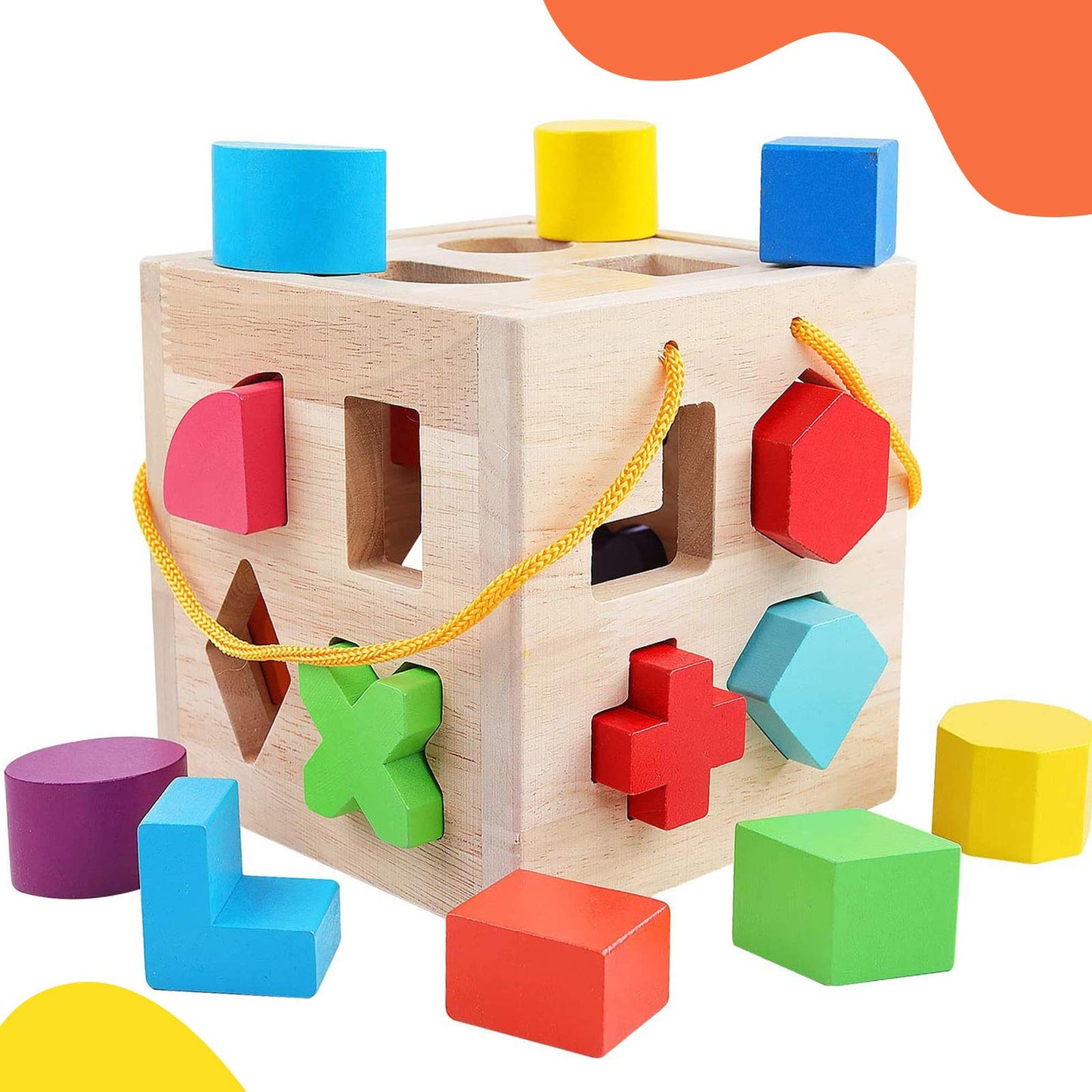 QZMTOY Shape Sorter Toys – 19 Wooden Blocks for Toddlers (18m+)