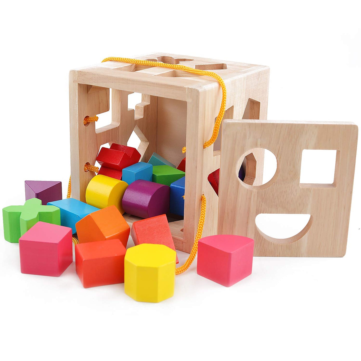 QZMTOY Shape Sorter Toys – 19 Wooden Blocks for Toddlers (18m+)