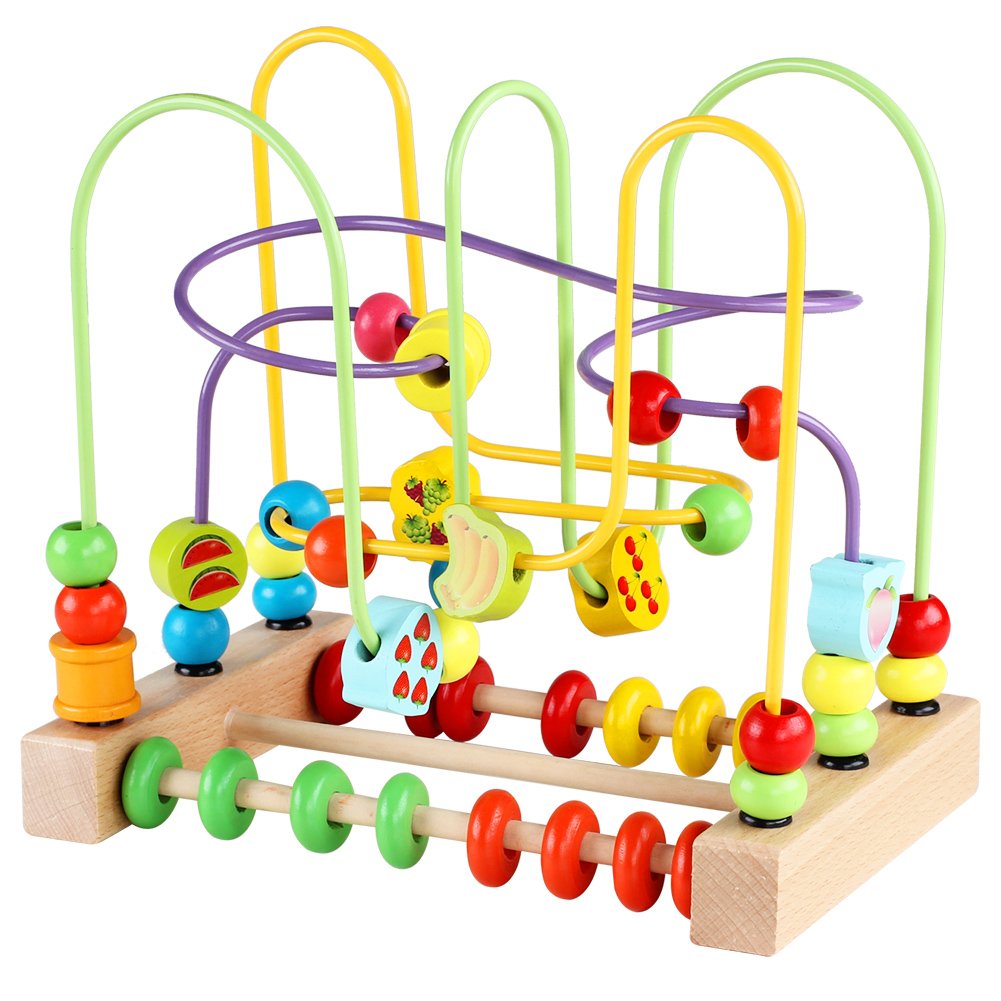 QZMTOY Wooden Bead Maze Toy for Toddlers – Educational Shapes, Abacus & Counting