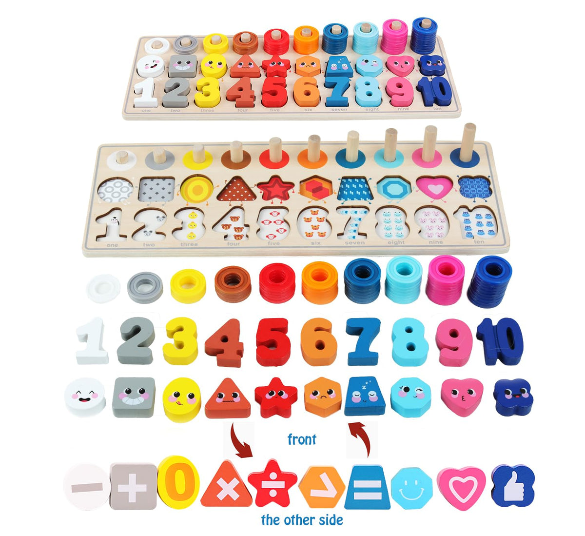 QZMTOY Wooden Montessori Toys | 4-in-1 Counting, Sorting & Stacking for Toddlers