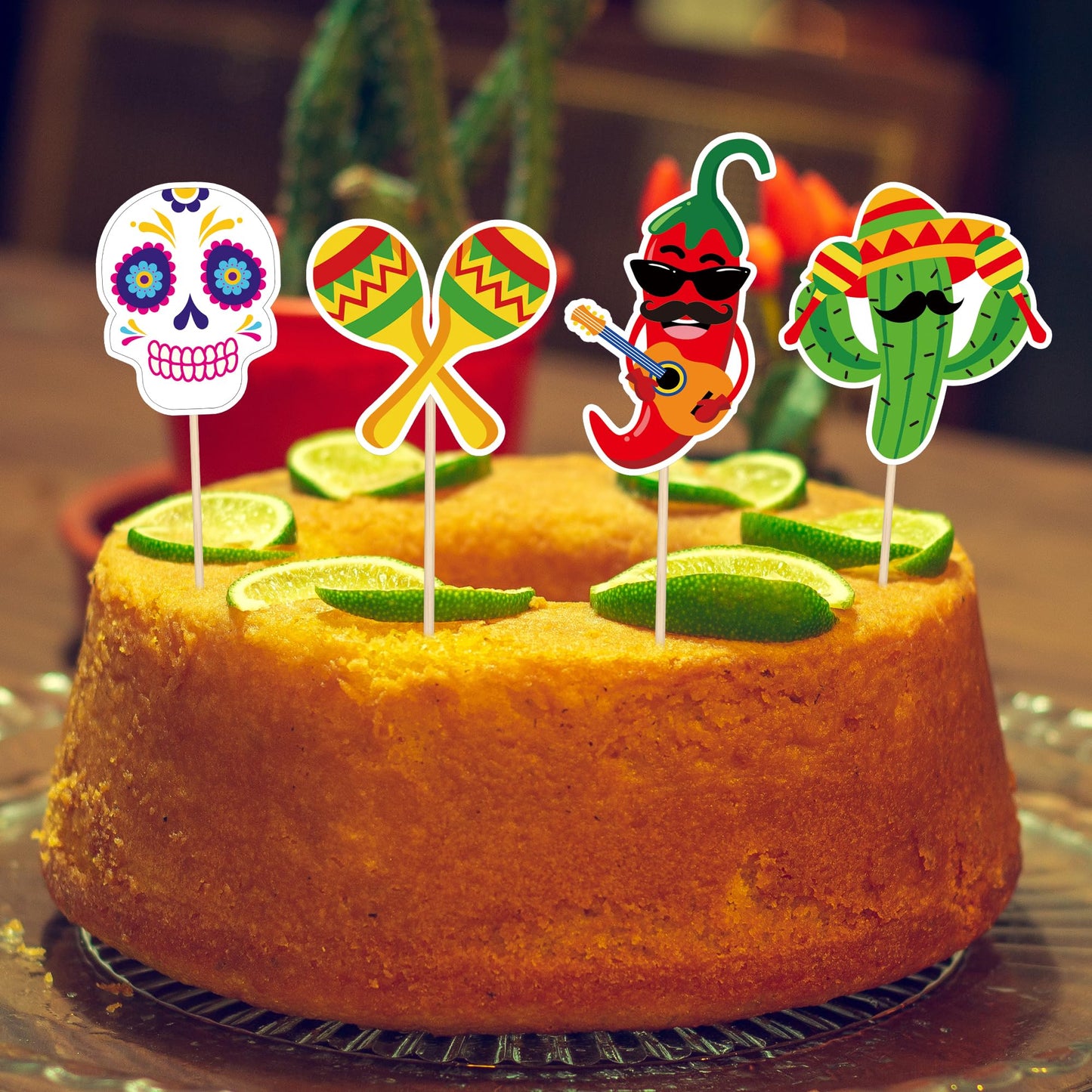 QZYL 24 Pcs Cinco de Mayo Decorations – 12 Fiesta Cake Topper Styles for Cupcakes & Treats