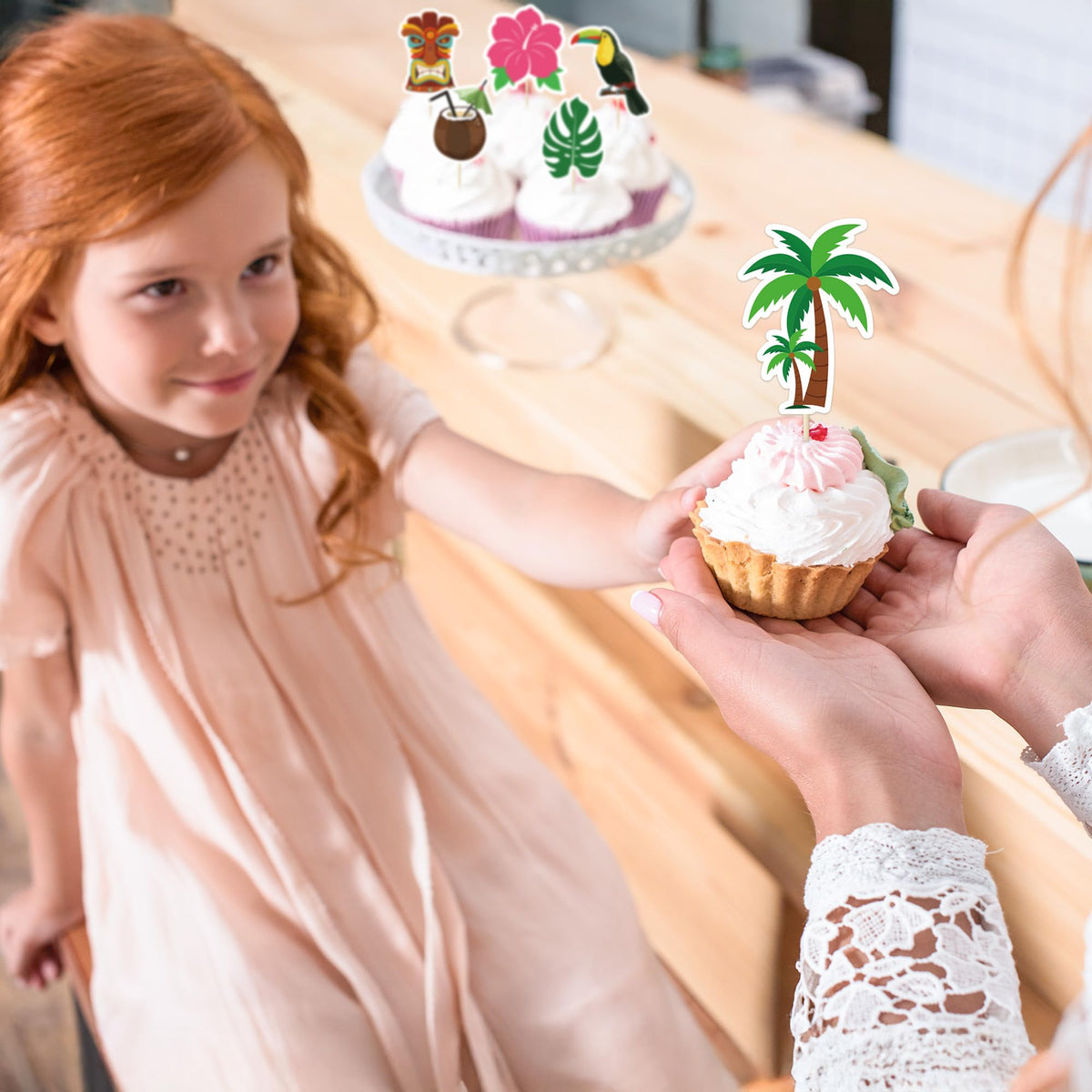 QZYL 50 Pcs Tropical Cake Picks – Luau Flamingo, Pineapple & Palm Leaf Toppers