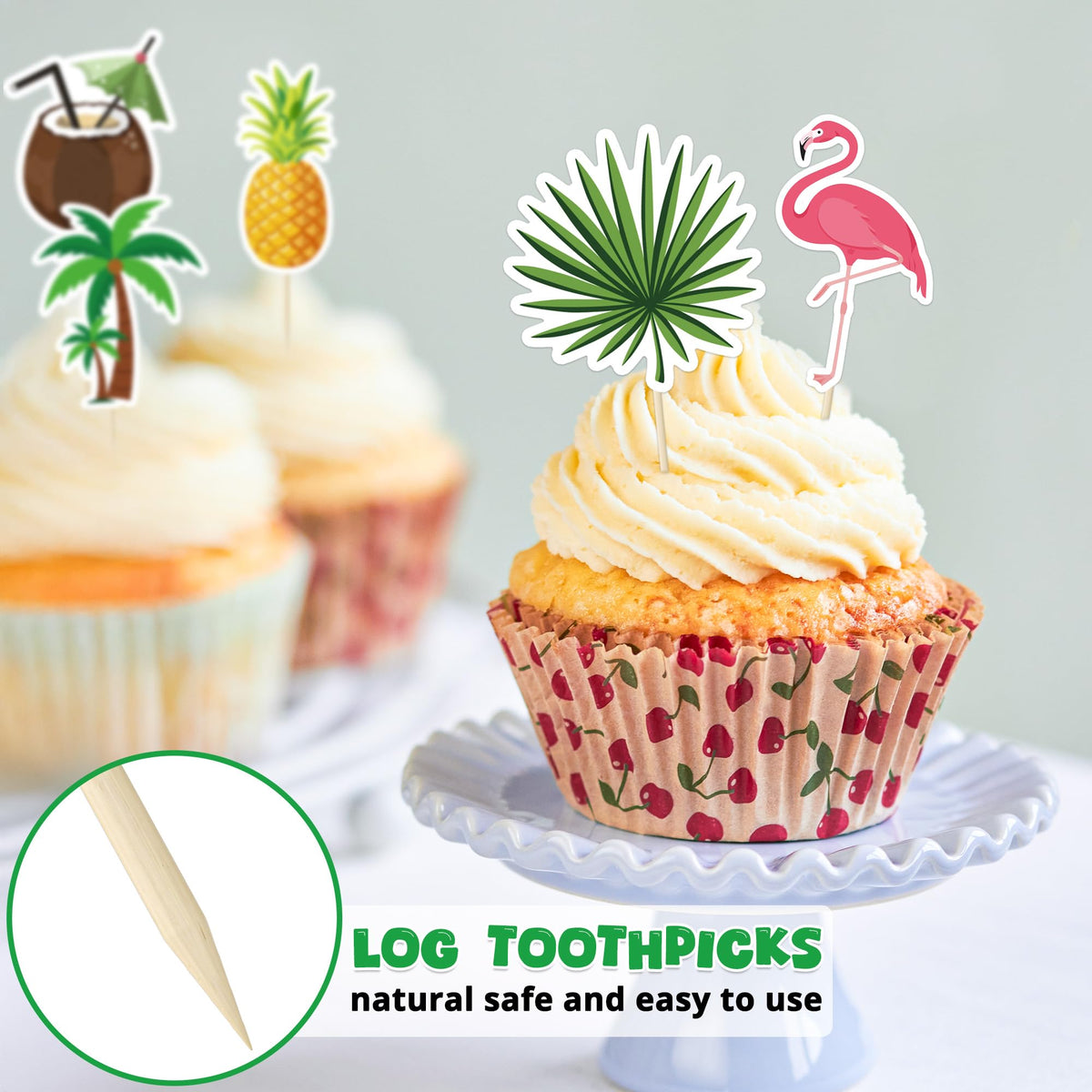 QZYL 50 Pcs Tropical Cake Picks – Luau Flamingo, Pineapple & Palm Leaf Toppers