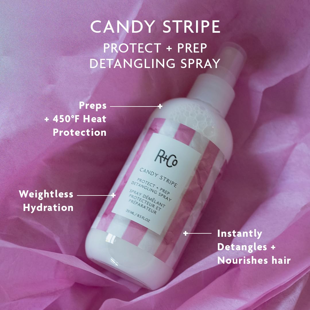 R+Co Candy Stripe Protect + Prep Detangling Spray – Lightweight Leave-In
