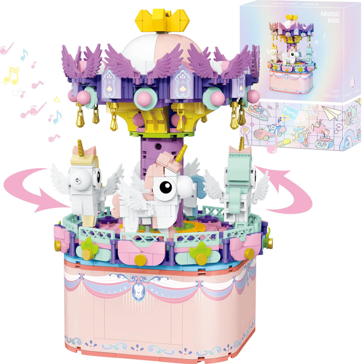 R HOME STORE Music Box Building Toys – 874-Piece Rotating Carousel STEM Kit for Kids 8–12
