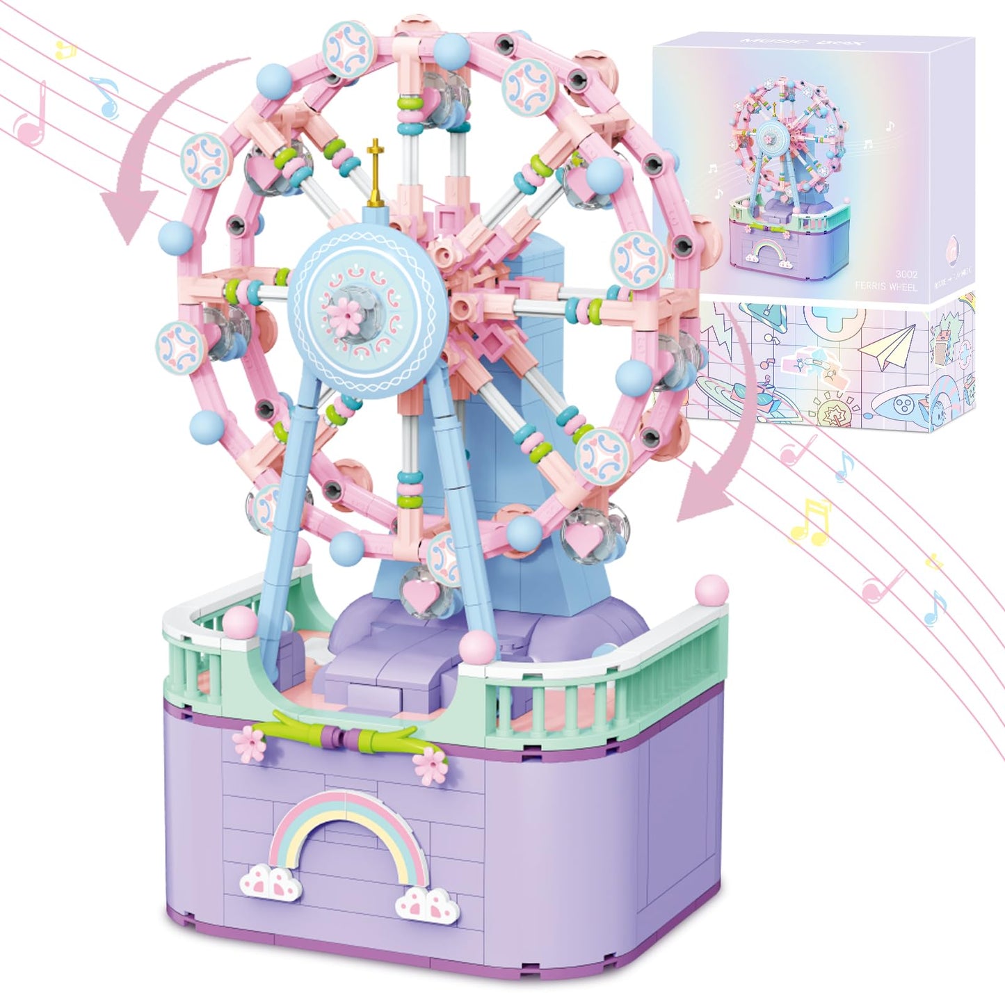 R HOME STORE Music Box Ferris Wheel Building Toys – 710-Piece DIY Block Set for Kids 6–12 and Adults