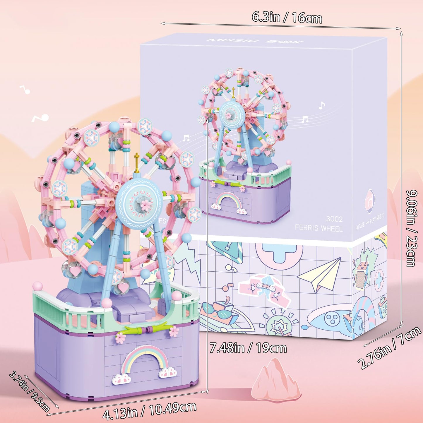 R HOME STORE Music Box Ferris Wheel Building Toys – 710-Piece DIY Block Set for Kids 6–12 and Adults