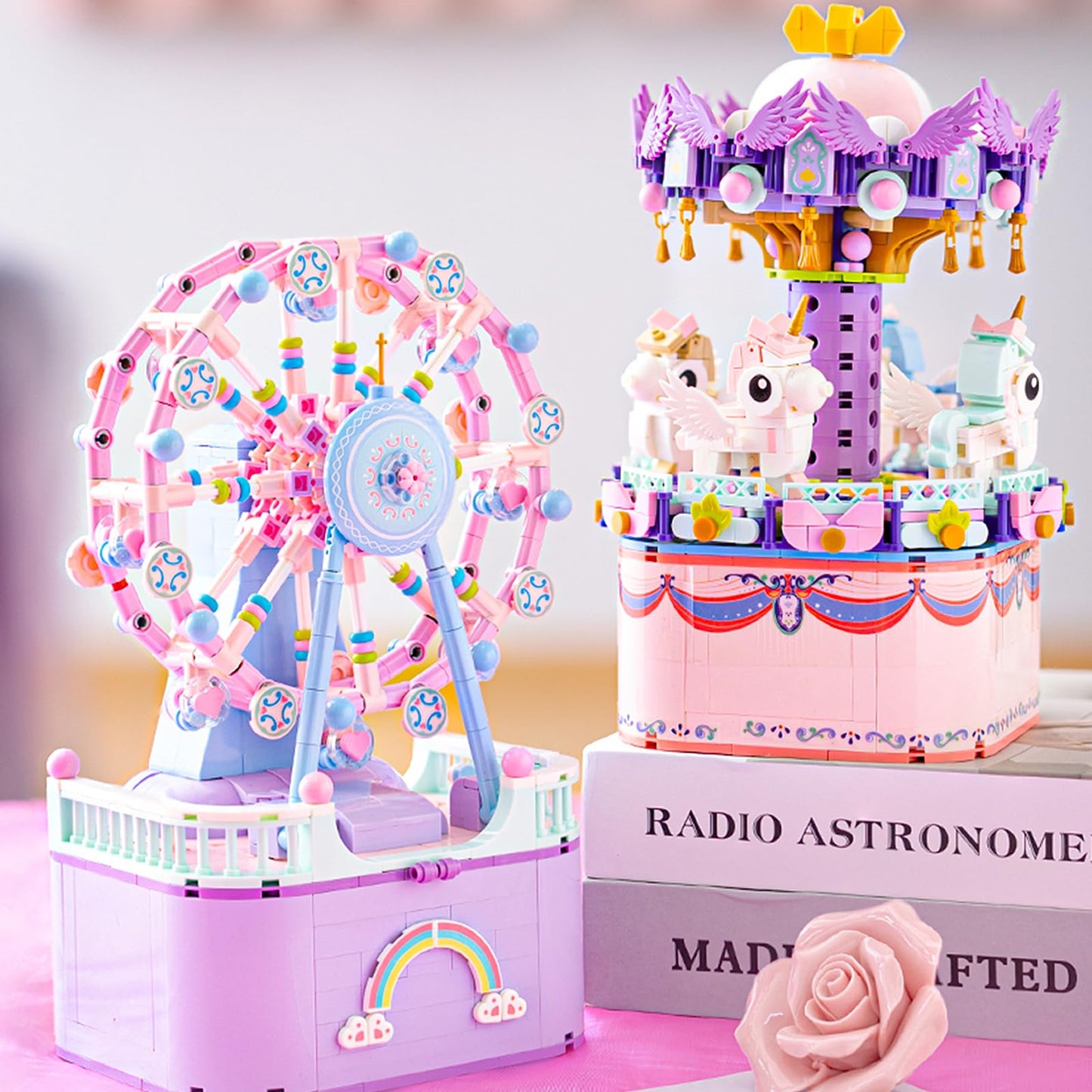R HOME STORE Music Box Building Toys – 874-Piece Rotating Carousel STEM Kit for Kids 8–12
