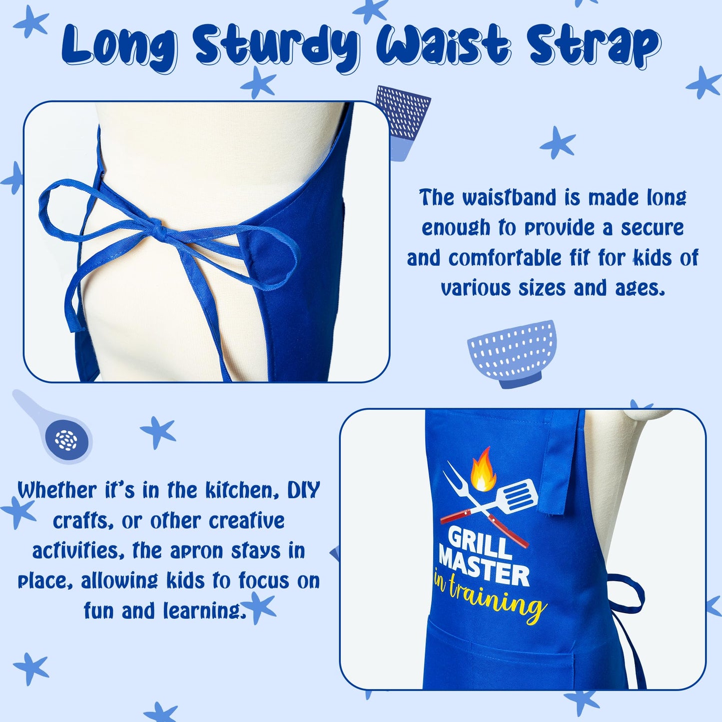 R HORSE Kid Apron and Chef Hat Set — Adjustable Dark Blue Kitchen Dress-Up for Kids