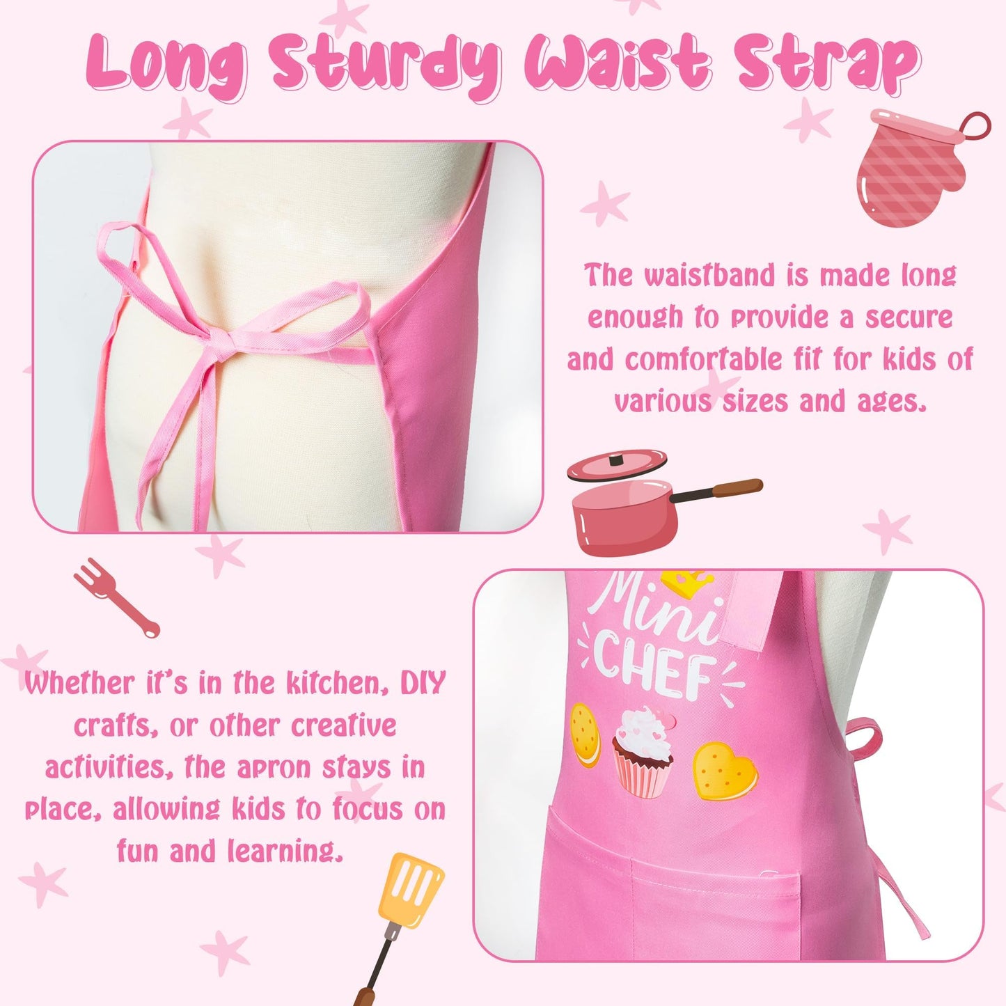 R HORSE Kid Apron and Chef Hat Set — Adjustable Light Pink Kitchen Playset for Kids