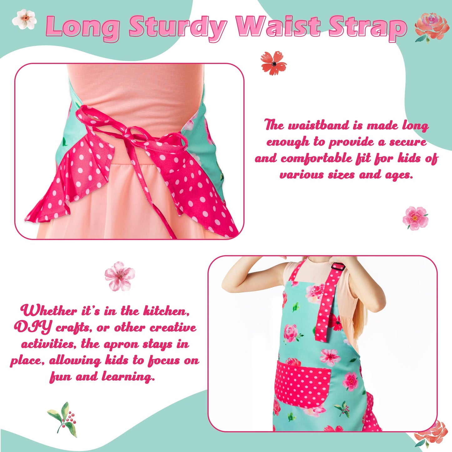 R HORSE Kid Apron and Chef Hat Set – Green Floral Toddler Kitchen Wear (Ages 3-6)
