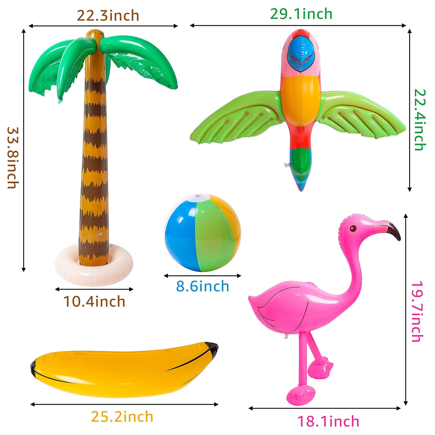 R HORSE 10 Pcs Inflatable Palm Tree Flamingo Banana Beach Ball Parrot – Tropical Pool Party Decor
