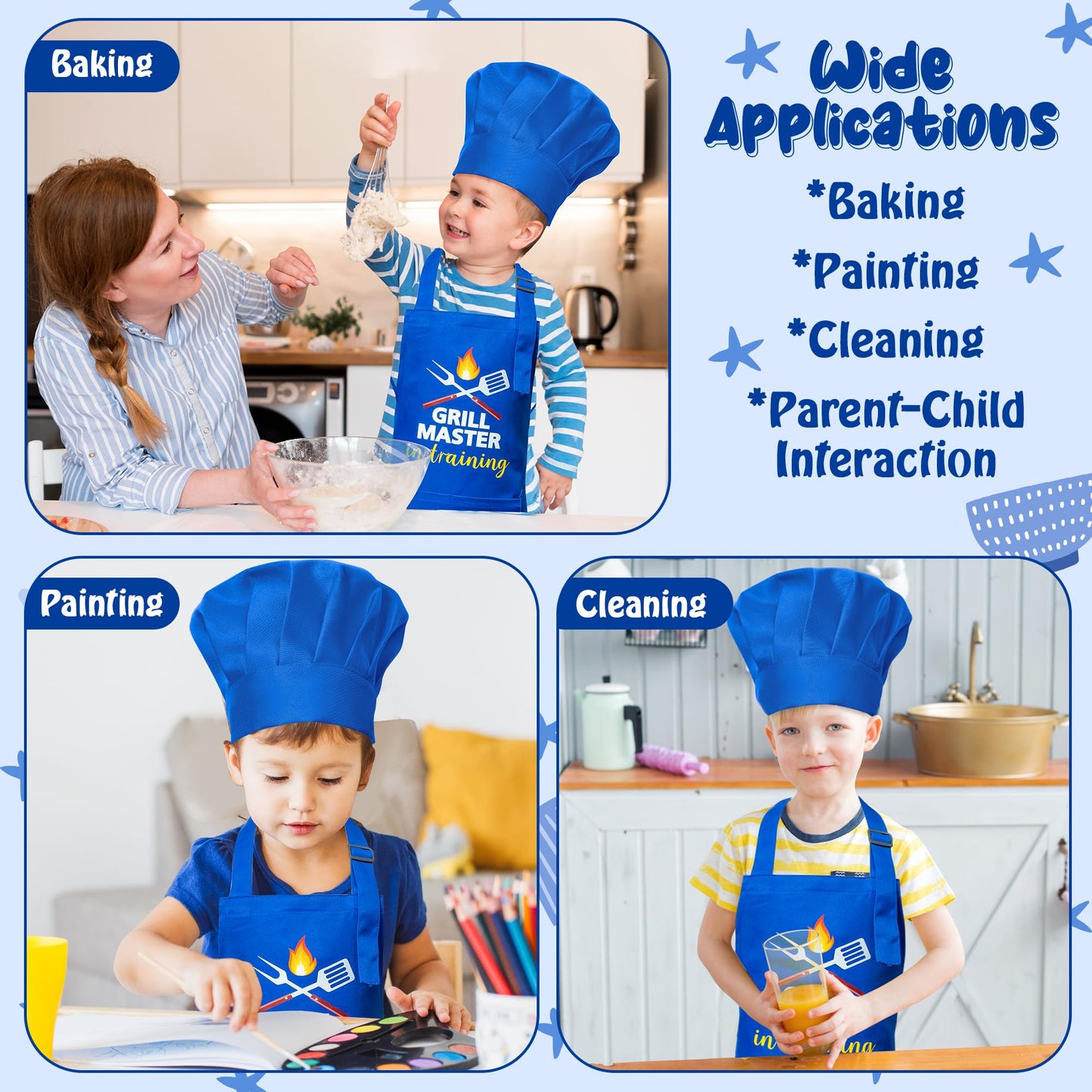 R HORSE Kid Apron and Chef Hat Set — Adjustable Dark Blue Kitchen Dress-Up for Kids