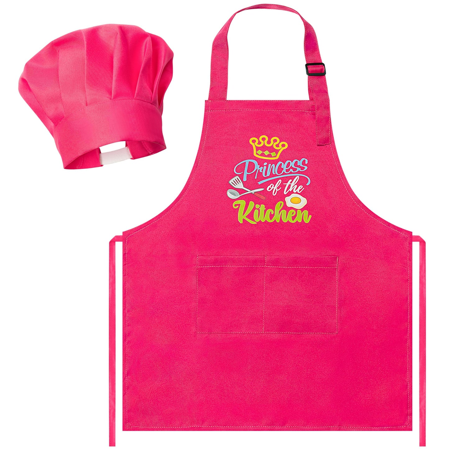 R HORSE 2 Pcs Kid Apron & Chef Hat Set – Rose Red, Adjustable & Waterproof