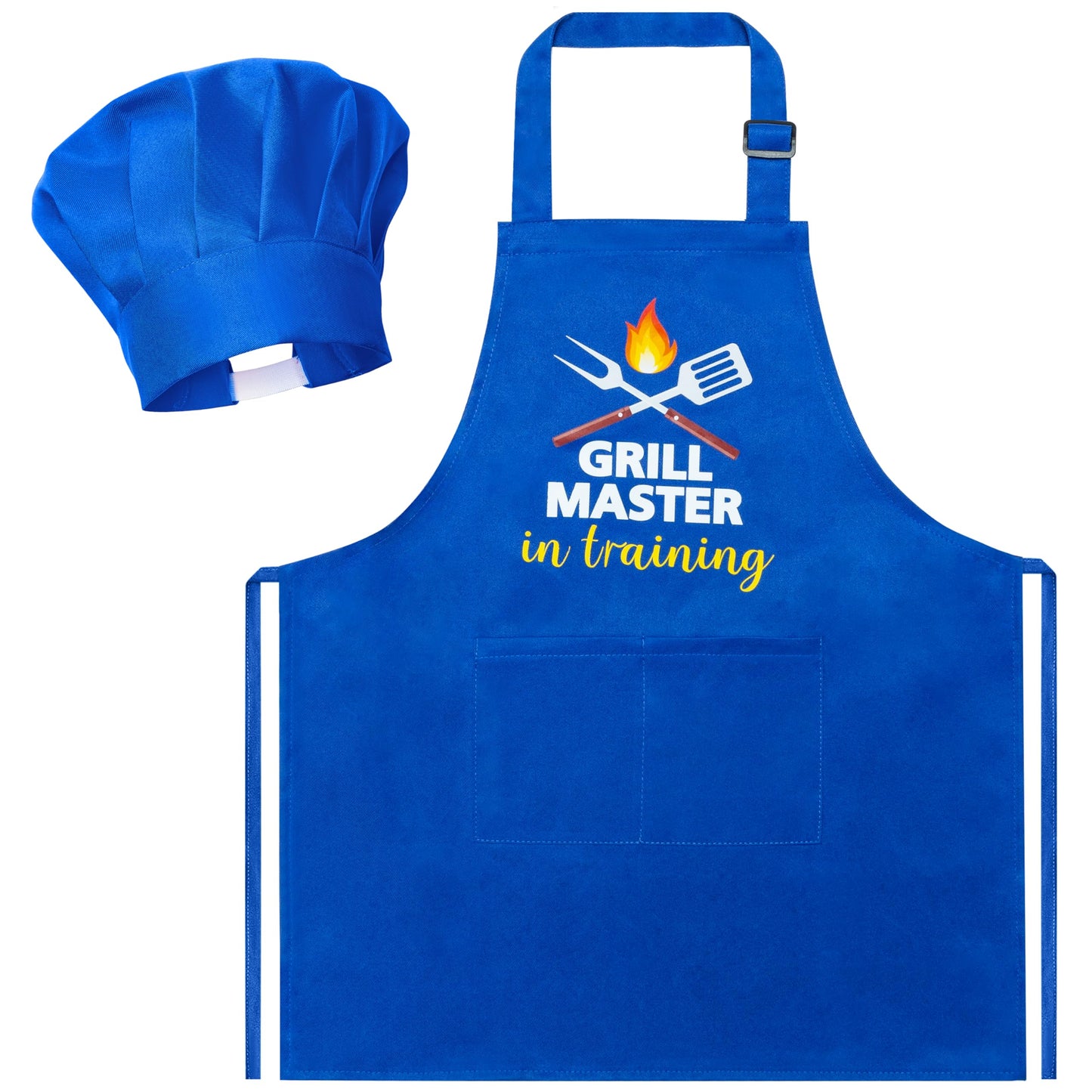R HORSE Kid Apron and Chef Hat Set — Adjustable Dark Blue Kitchen Dress-Up for Kids
