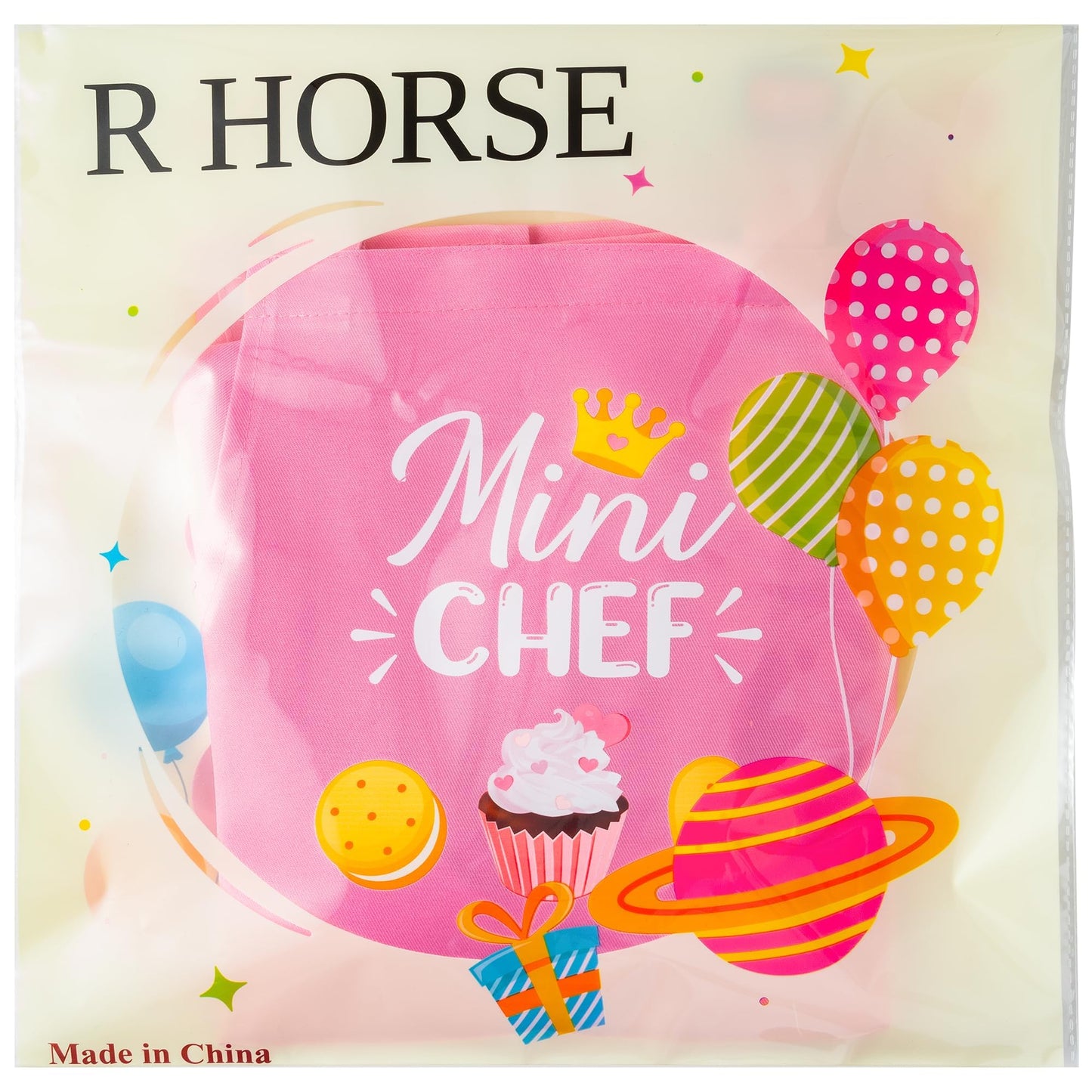 R HORSE Kid Apron and Chef Hat Set — Adjustable Light Pink Kitchen Playset for Kids